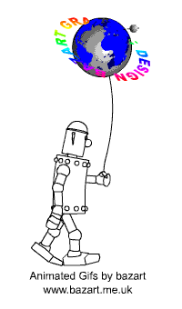 animated cartoon robot with baloon